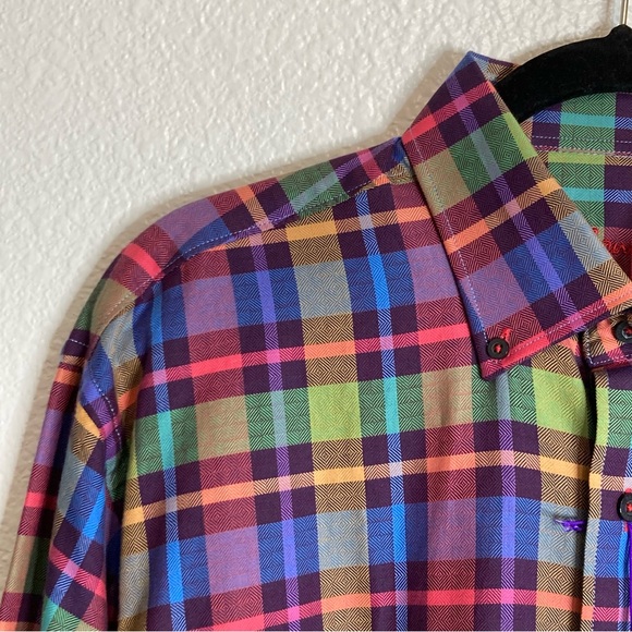 Alan Flusser Classic Plaid Button Down Shirt  L - Picture 3 of 9